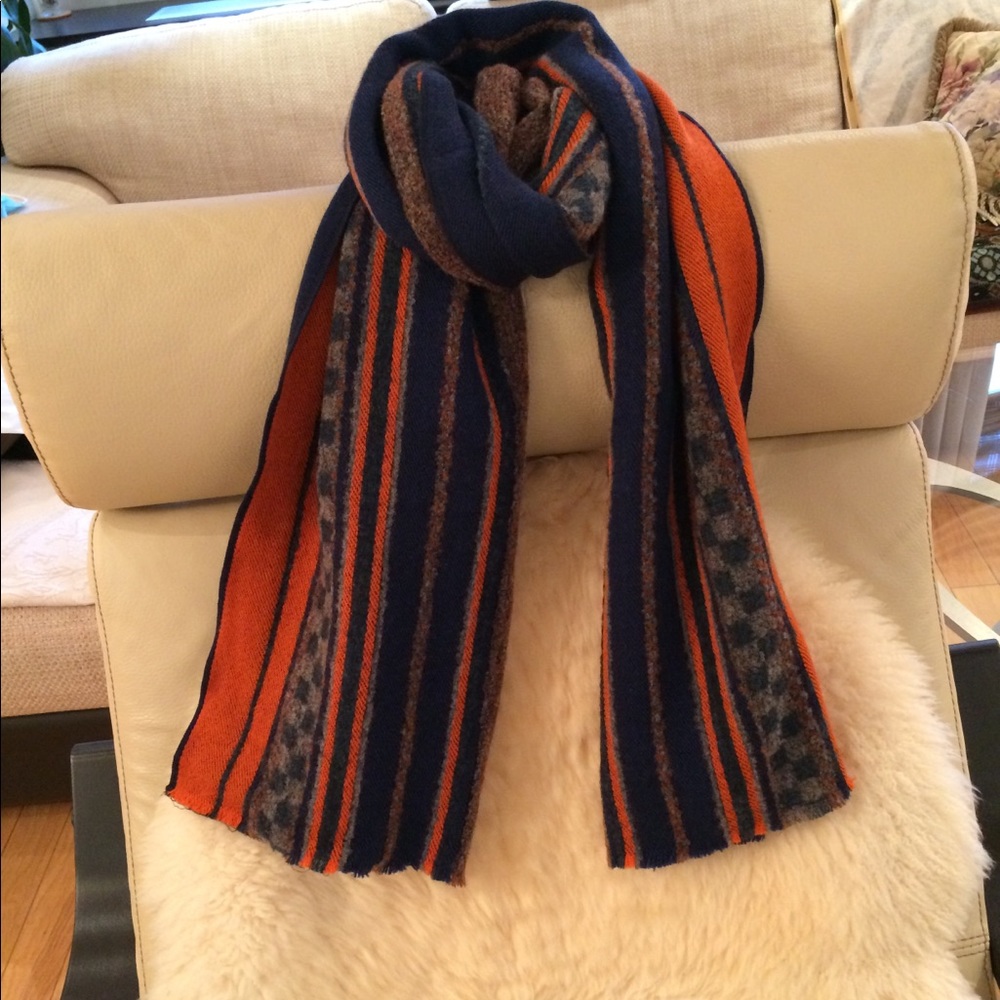 ETRO Wool Reversible, Blue and Orange Scarf.